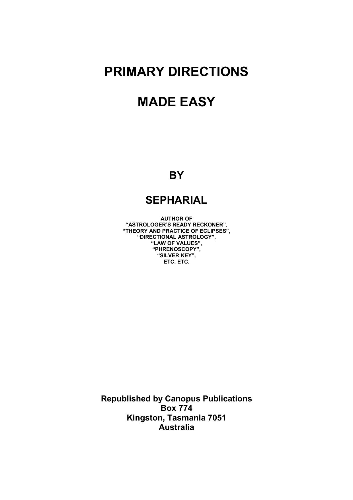 Primary Directions Made Easy by Sepharial