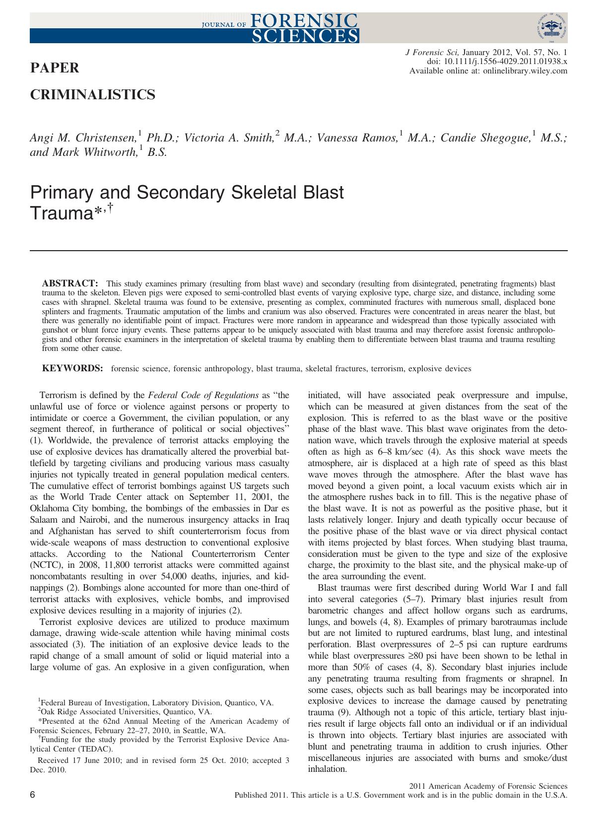 Primary and Secondary Skeletal Blast Trauma, by Unknown