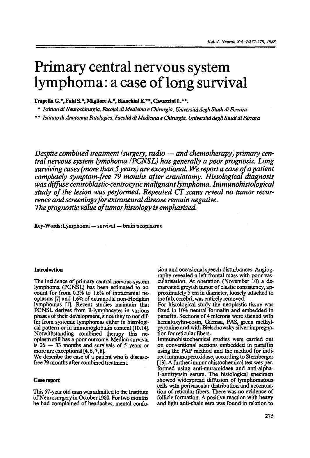 Primary central nervous system lymphoma: a case of long survival by Unknown