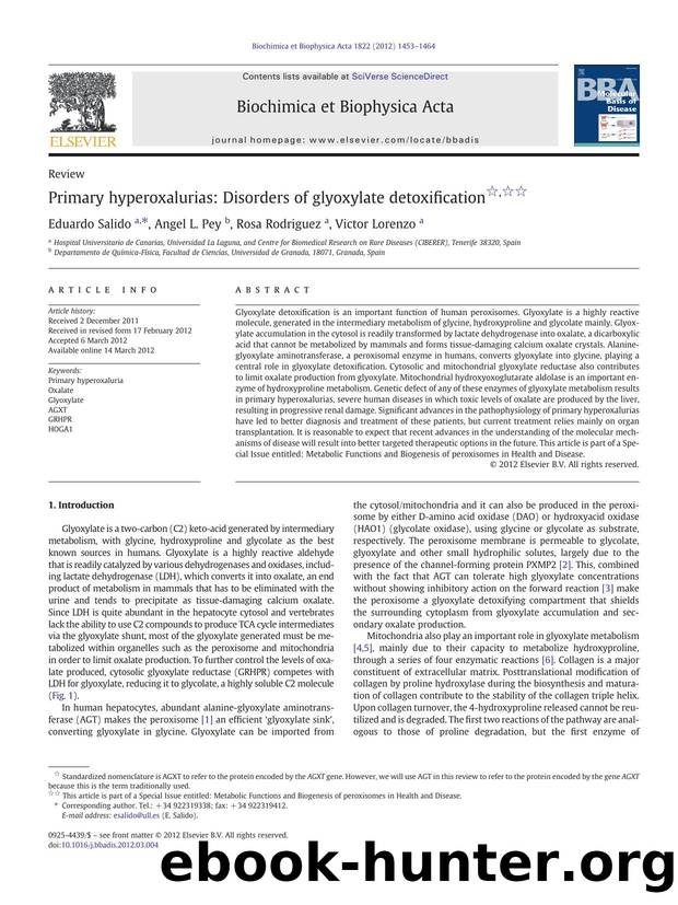 Primary hyperoxalurias: Disorders of glyoxylate detoxification by Eduardo Salido & Angel L. Pey & Rosa Rodriguez & Victor Lorenzo