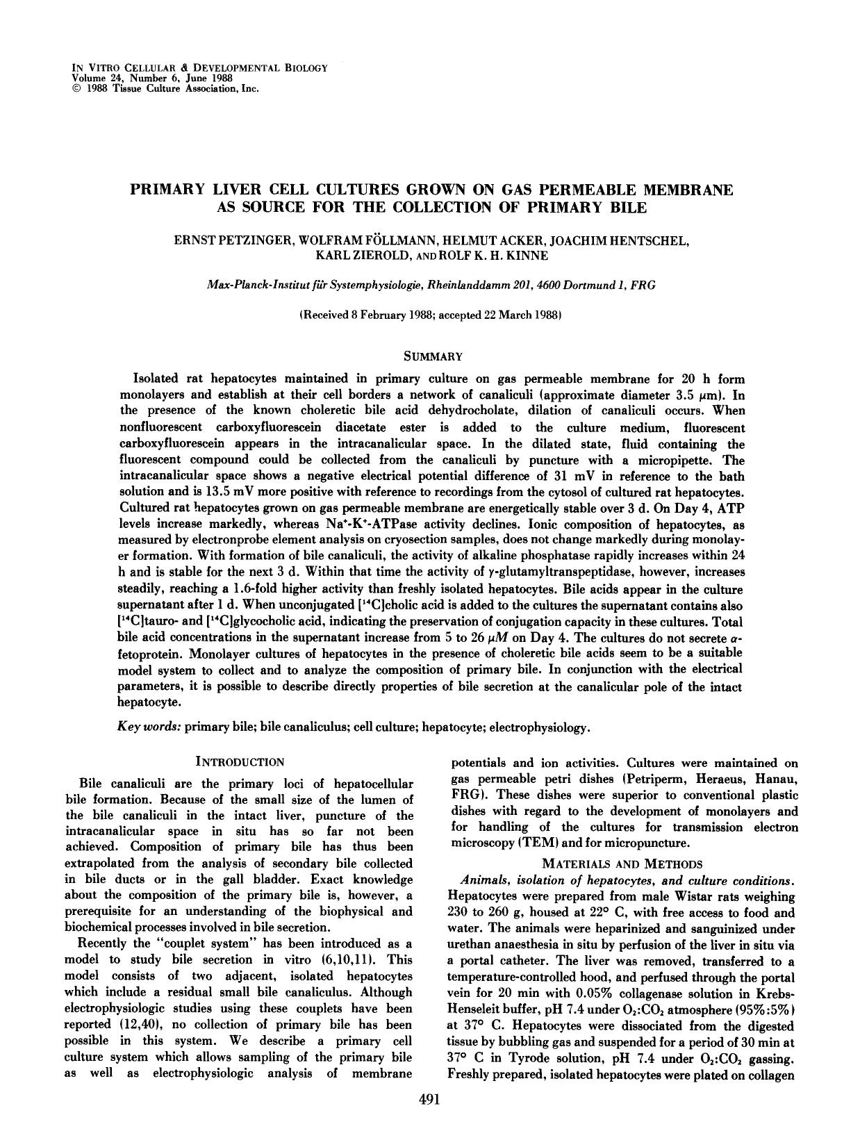 Primary liver cell cultures grown on gas permeable membrane as source for the collection of primary bile by Unknown