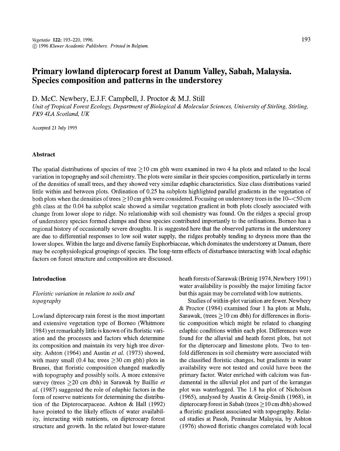 Primary lowland dipterocarp forest at Danum Valley, Sabah, Malaysia. Species composition and patterns in the understorey by Unknown