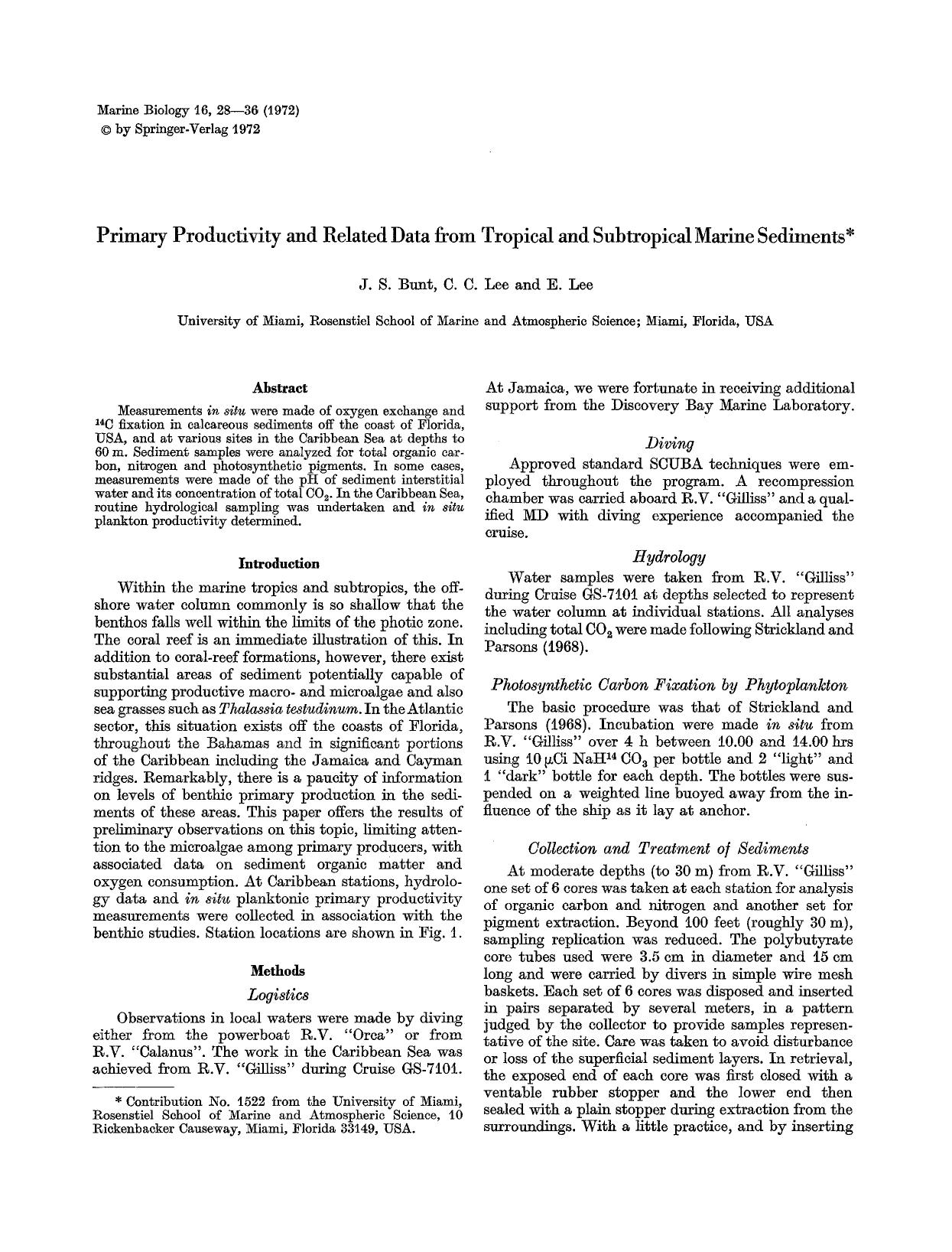 Primary productivity and related data from tropical and subtropical marine sediments by Unknown