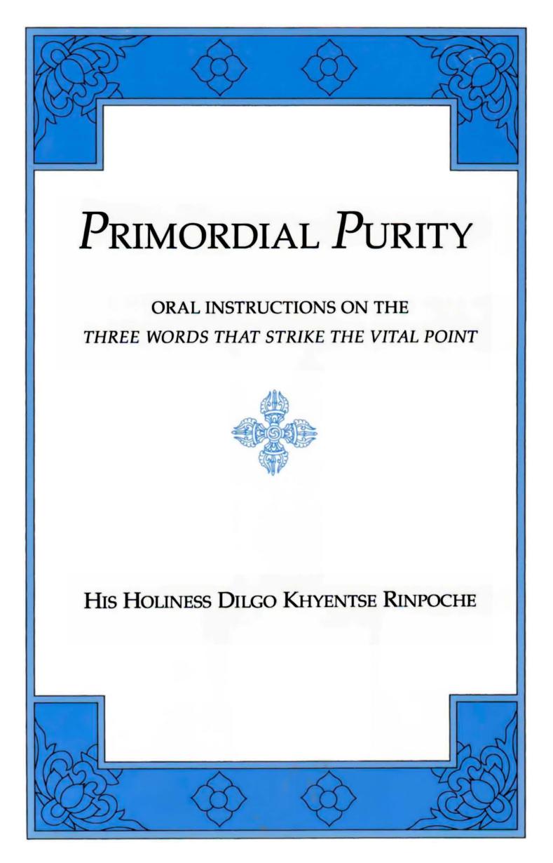 Primordial Purity. Oral Instructions on the Three Words That Strike the Vital Point. by Dilgo Khyentse Rinpoche