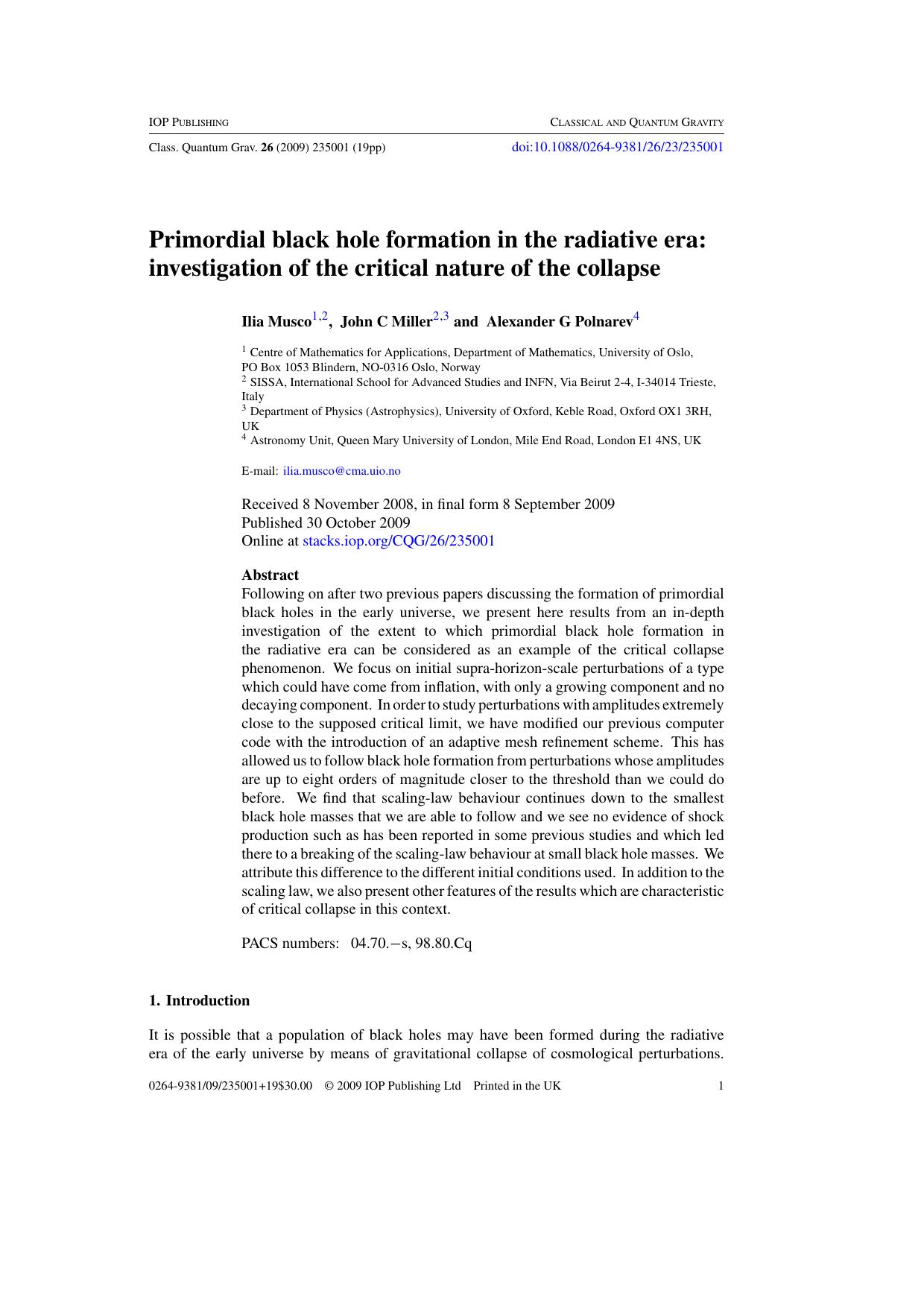 Primordial black hole formation in the radiative era by I Musco et al