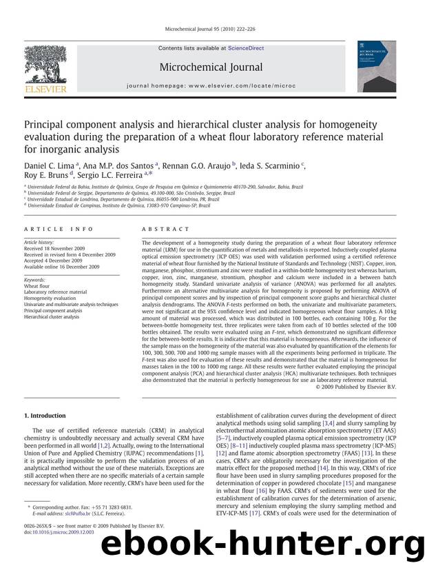 Principal component analysis and hierarchical cluster analysis for homogeneity evaluation during the preparation of a wheat flour laboratory reference material for inorganic analysis by unknow
