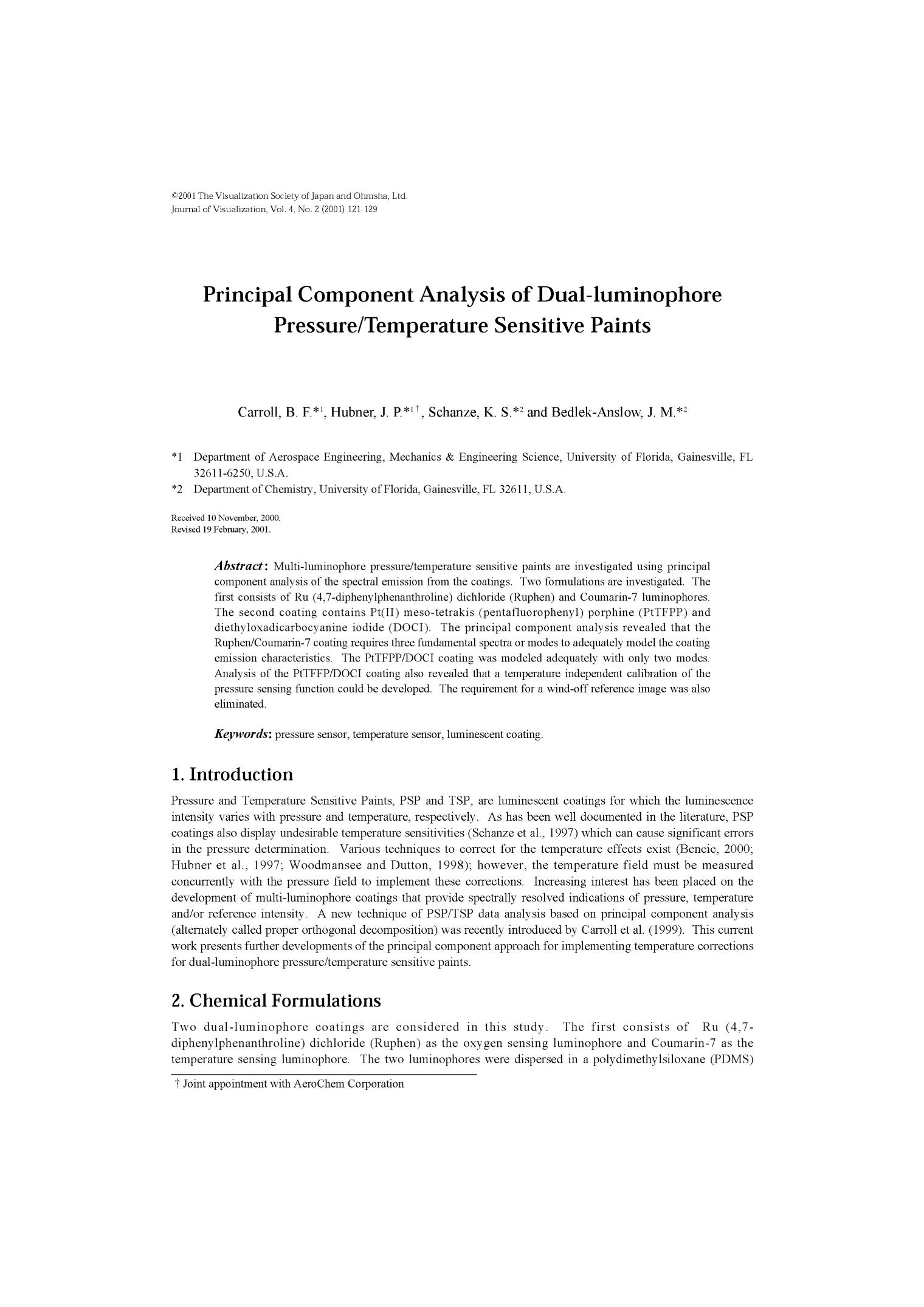 Principal component analysis of dual-luminophore pressuretemperature sensitive paints by Unknown