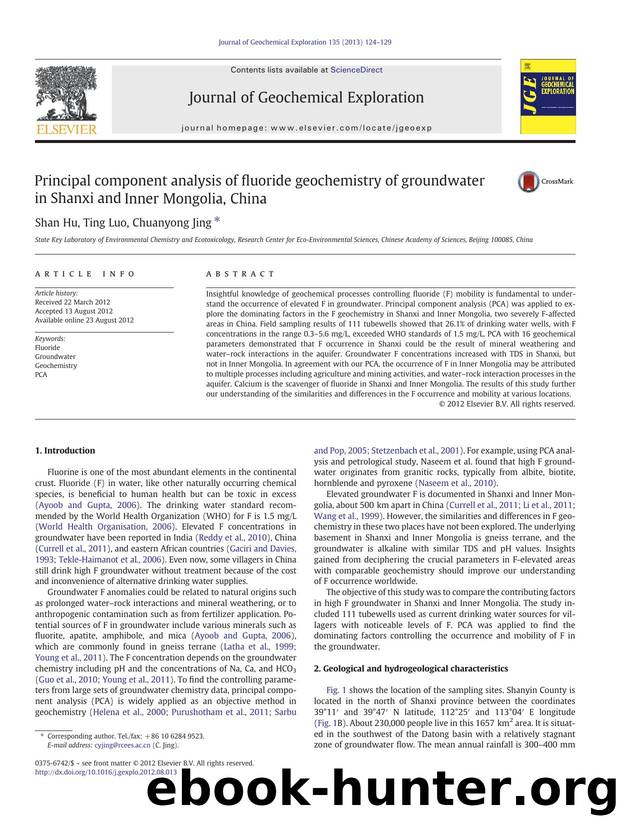 Principal component analysis of fluoride geochemistry of groundwater in Shanxi and Inner Mongolia, China by Shan Hu & Ting Luo & Chuanyong Jing