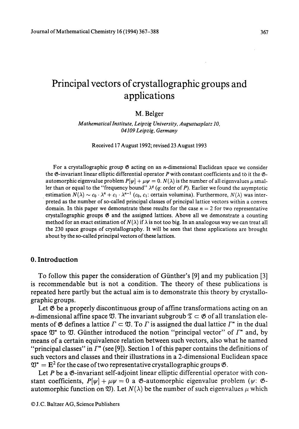Principal vectors of crystallographic groups and applications by Unknown
