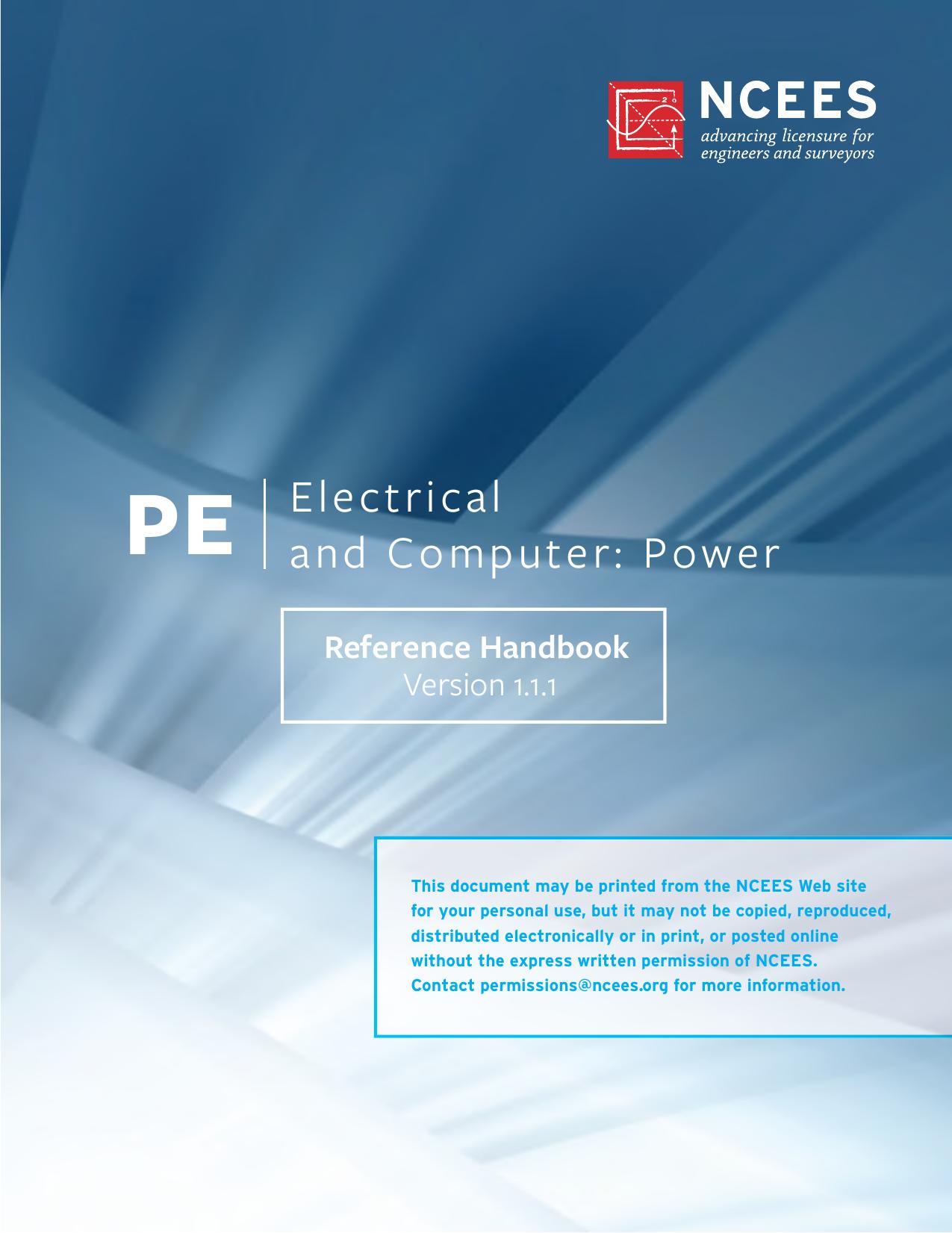 Principles and Practice of Engineering PE Electrical and Computer: Power Reference Handbook 1.1.1 by National Council of Examiners for Engineering and Surveying (NCEES)