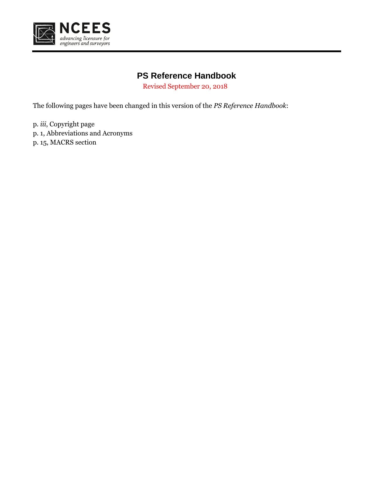 Principles and Practice of Surveying PS Reference Handbook by National Council of Examiners for Engineering and Surveying (NCEES)