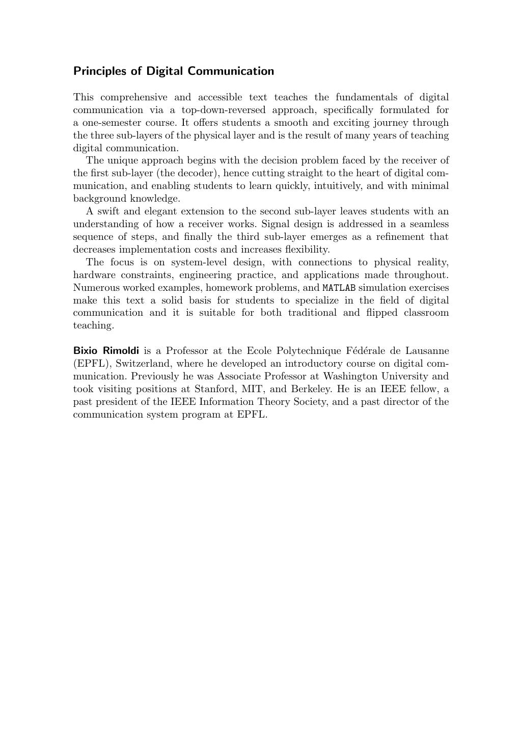 Principles of Digital Communication: A Top-Down Approach by Bixio Rimoldi