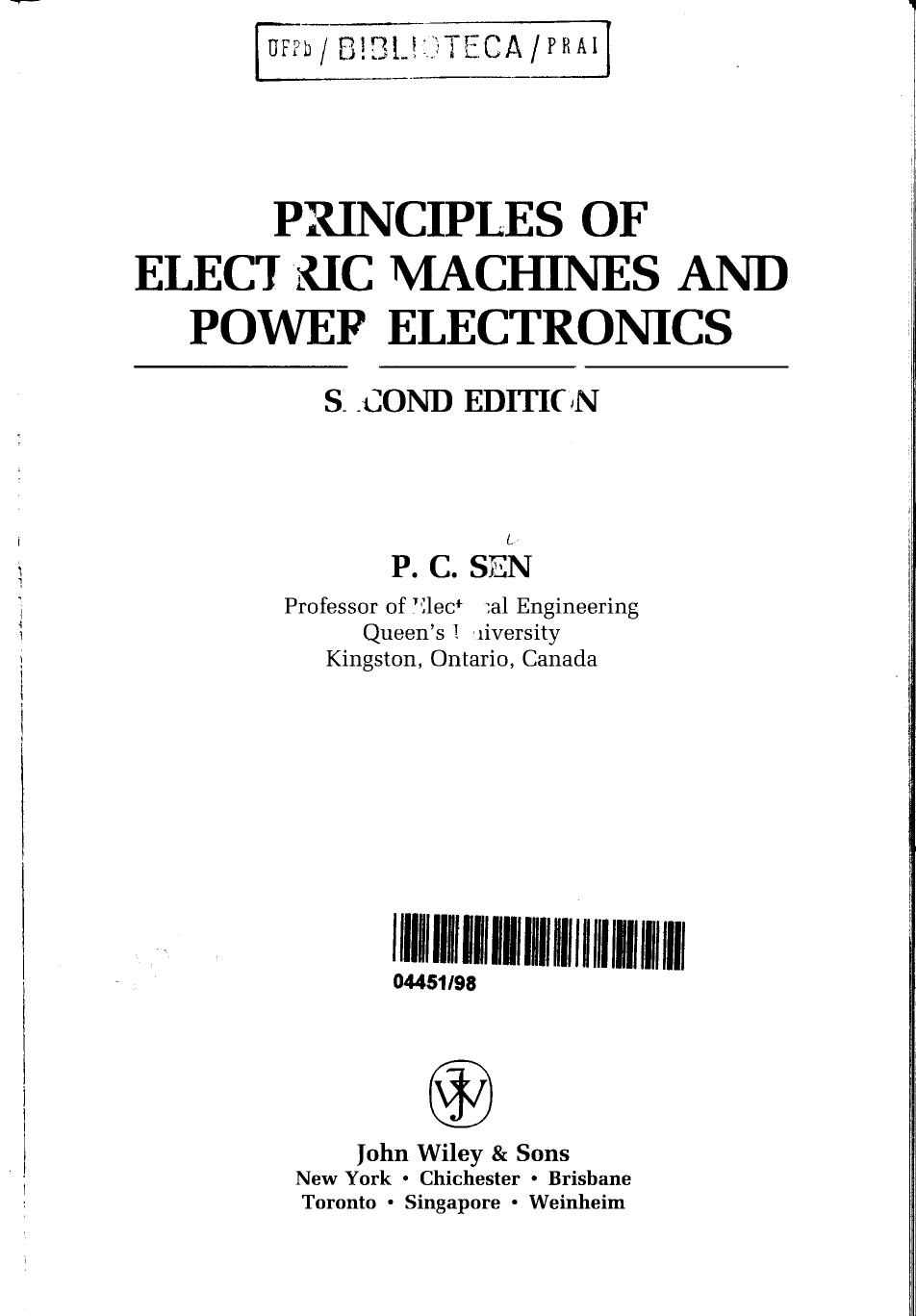 Principles of Electrical Machines and Power Electronics P C Sen by Unknown