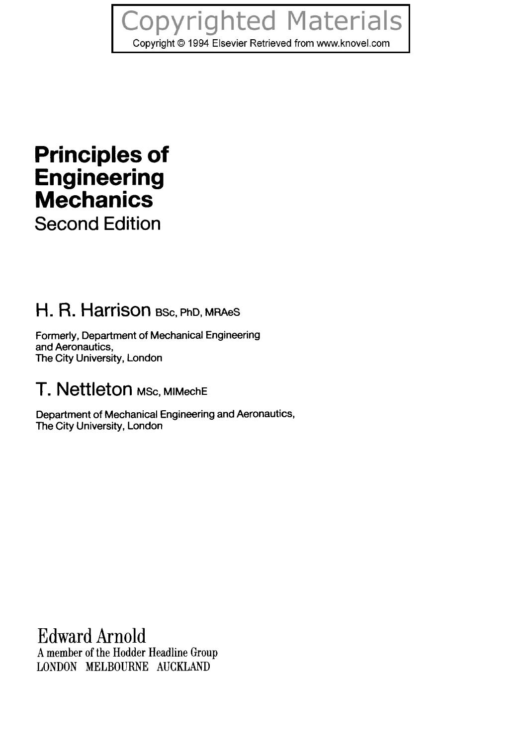 Principles of Engineering Mechanics by Harrison H.R.; Nettleton T