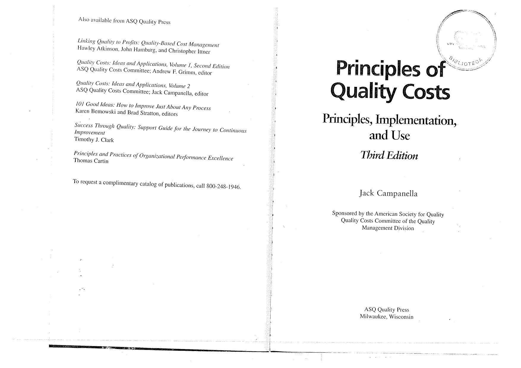 Principles of Quality Costs by Unknown