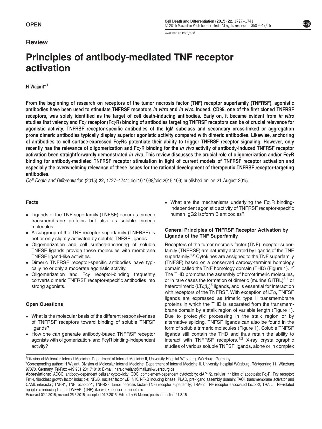 Principles of antibody-mediated TNF receptor activation by H Wajant &