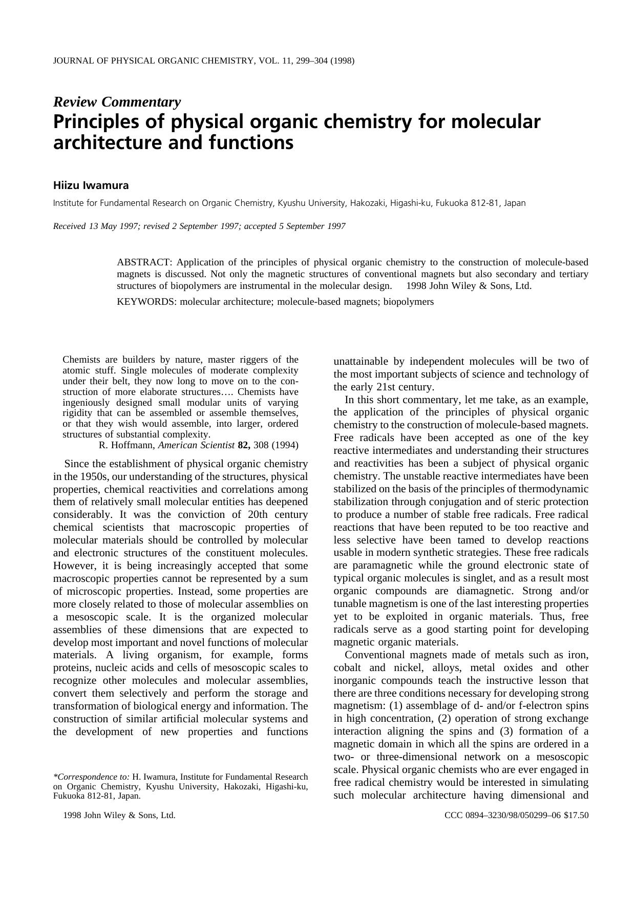 Principles of physical organic chemistry for molecular architecture and functions by Unknown
