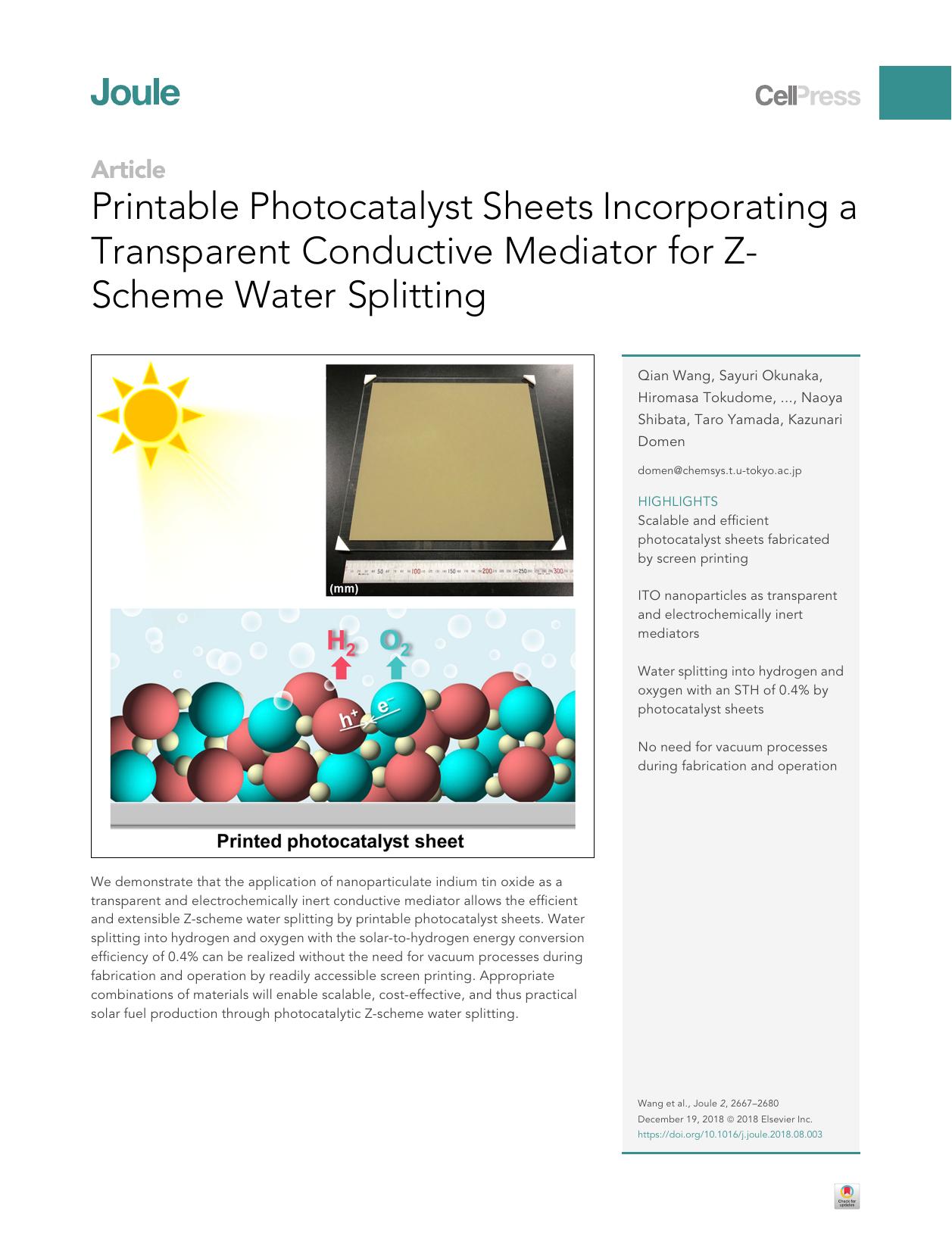 Printable Photocatalyst Sheets Incorporating a Transparent Conductive Mediator for Z-Scheme Water Splitting by unknow