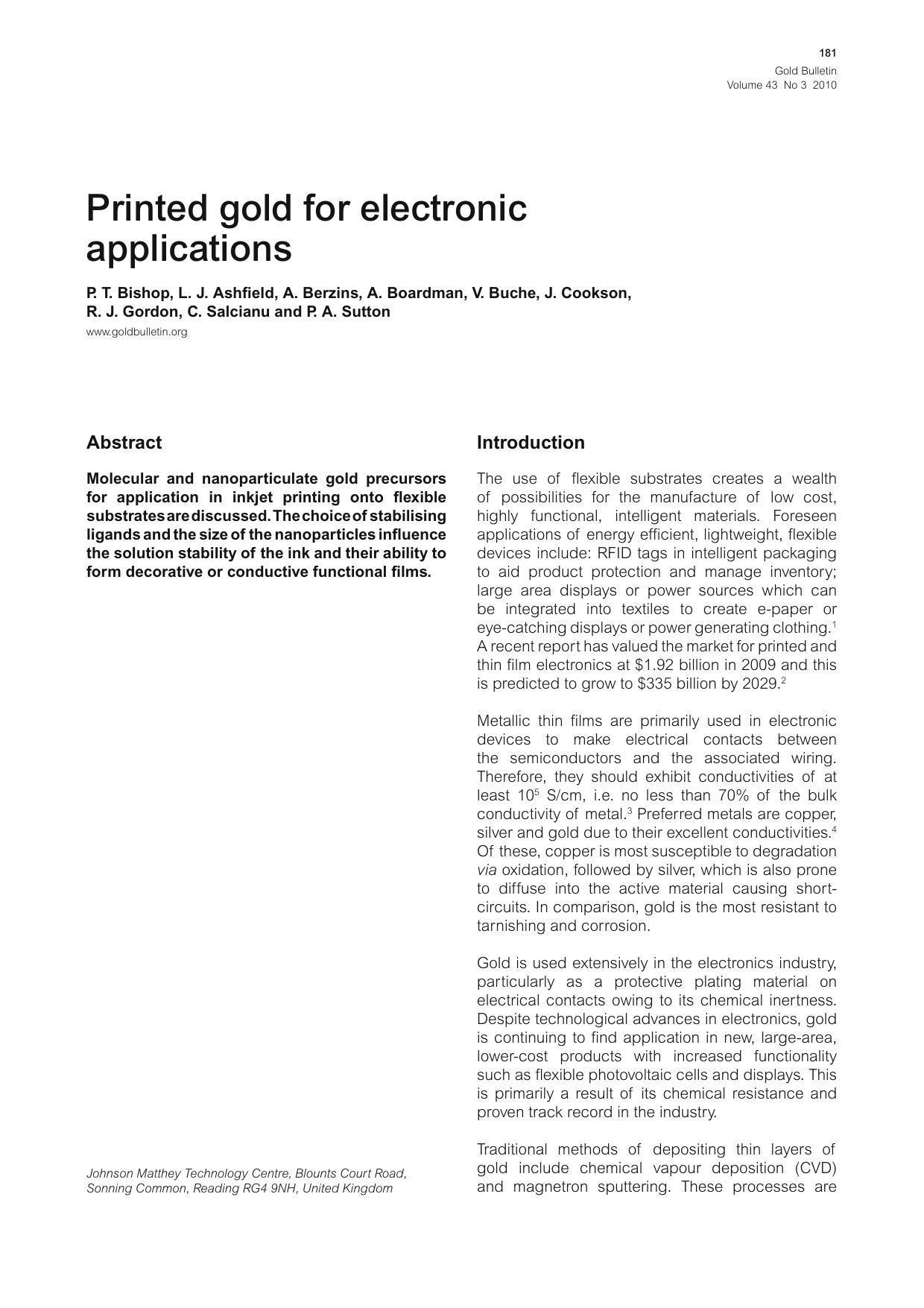 Printed gold for electronic applications by Unknown
