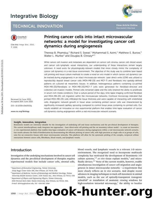 Printing cancer cells into intact microvascular networks: a model for investigating cancer cell dynamics during angiogenesis by unknow