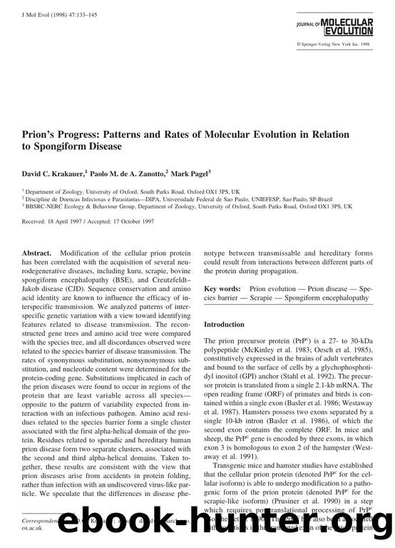 Prison's Progress: Patterns and Rates of Molecular Evolution in Relation to Spongiform Disease by Krakauer D. et al
