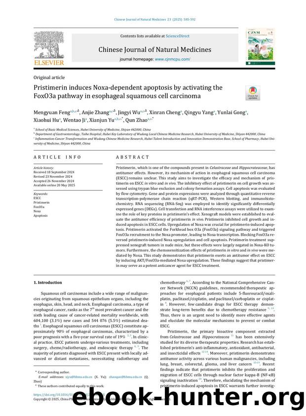 Pristimerin induces Noxa-dependent apoptosis by activating the FoxO3a pathway in esophageal squamous cell carcinoma by unknow
