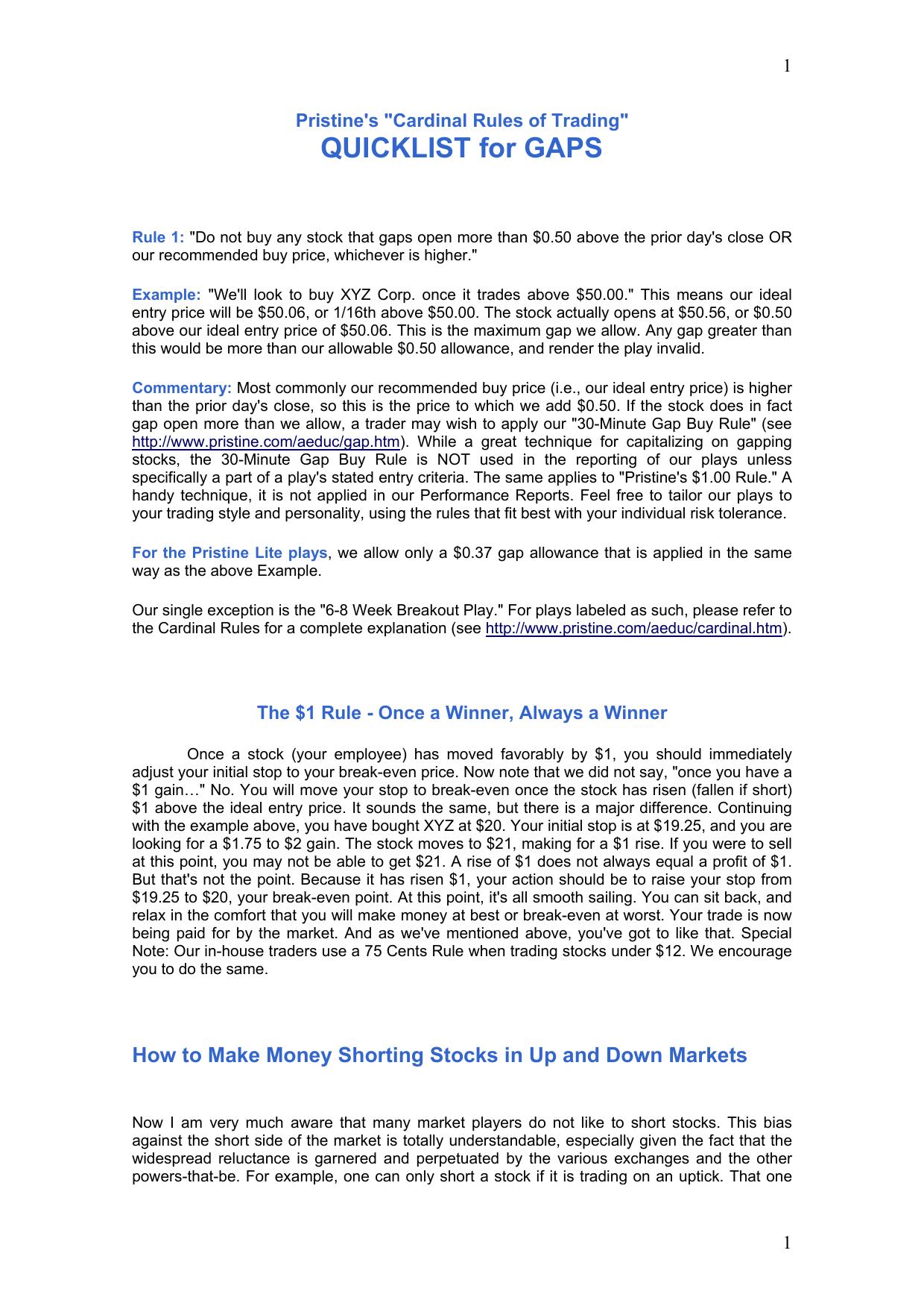 Pristine's Cardinal Rules Of Trading by Unknown