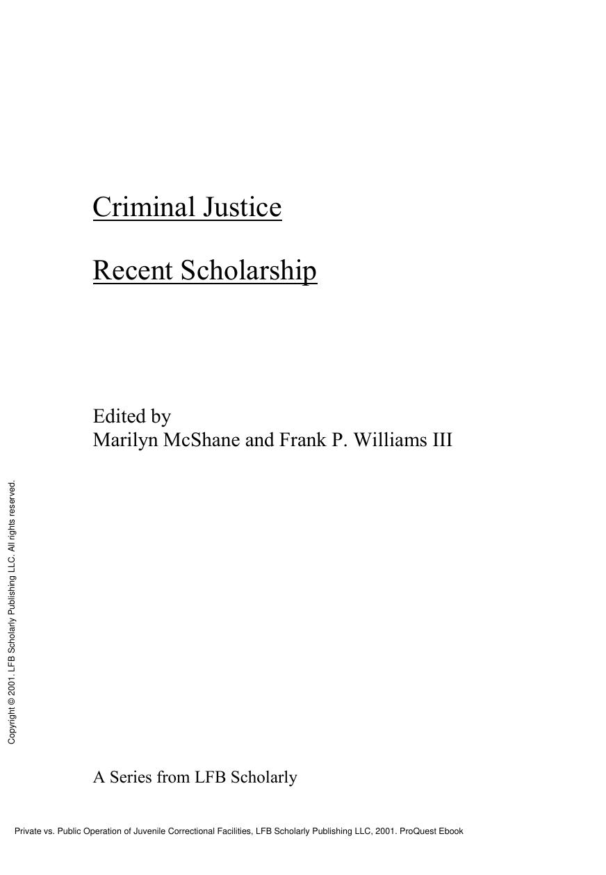 Private vs. Public Operation of Juvenile Correctional Facilities by Gaylene Styve Armstrong