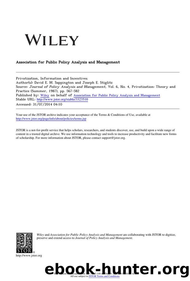 Privatization, Information and Incentives by Privatization Information & Incentives