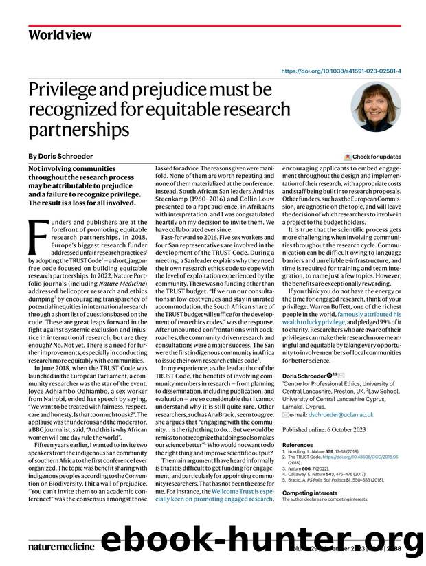 Privilege and prejudice must be recognized for equitable research partnerships by Doris Schroeder