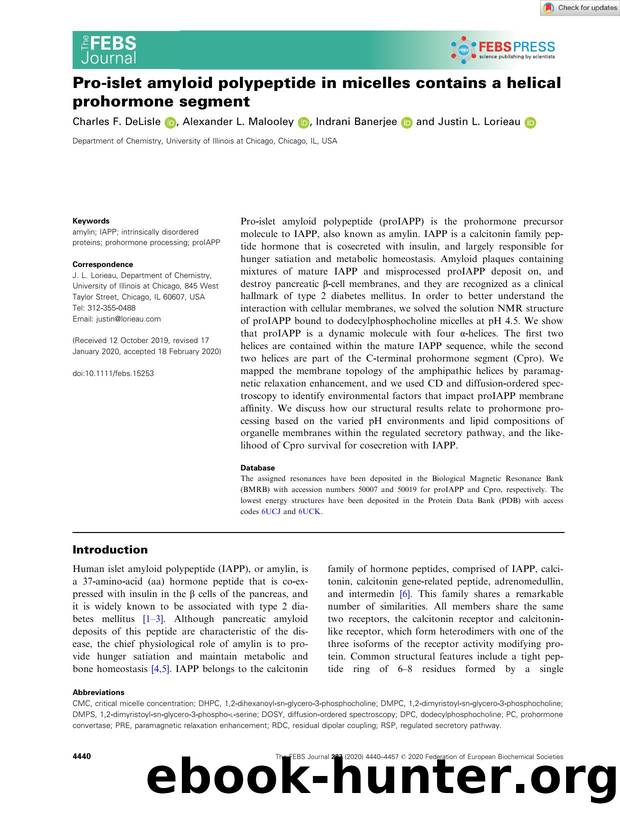 Proâislet amyloid polypeptide in micelles contains a helical prohormone segment by Unknown