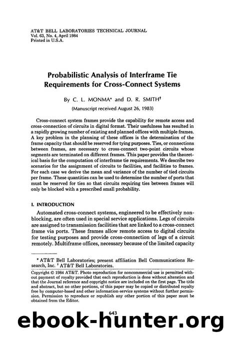 Probabilistic Analysis of Interframe Tie Requirements for CrossConnect Systems by Unknown