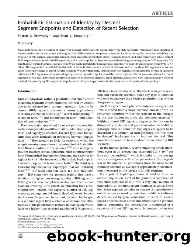 Probabilistic Estimation of Identity by Descent Segment Endpoints and Detection of Recent Selection by Sharon R. Browning & Brian L. Browning