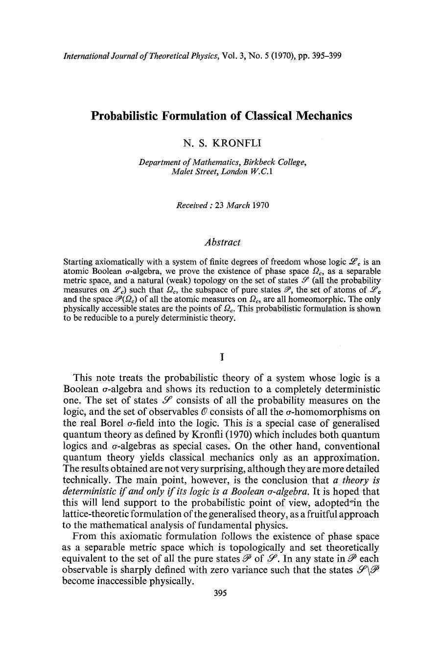 Probabilistic formulation of classical mechanics by Unknown