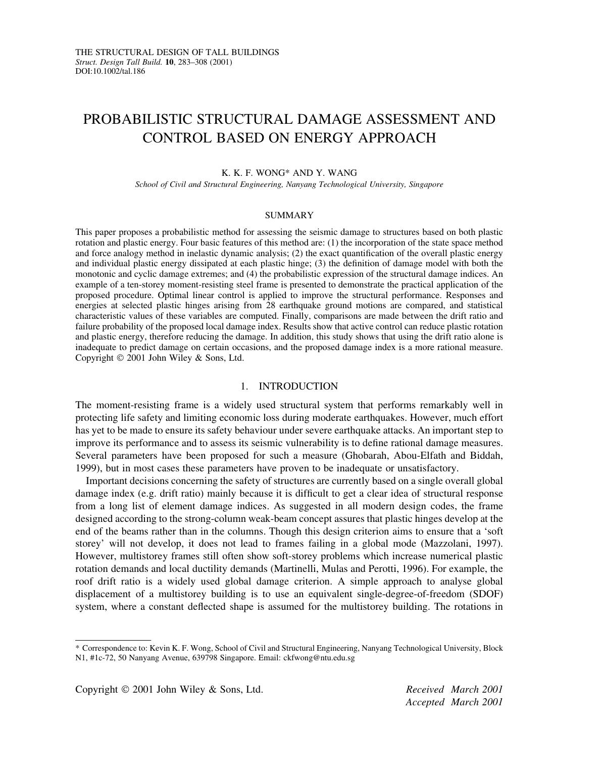 Probabilistic structural damage assessment and control based on energy approach by Unknown