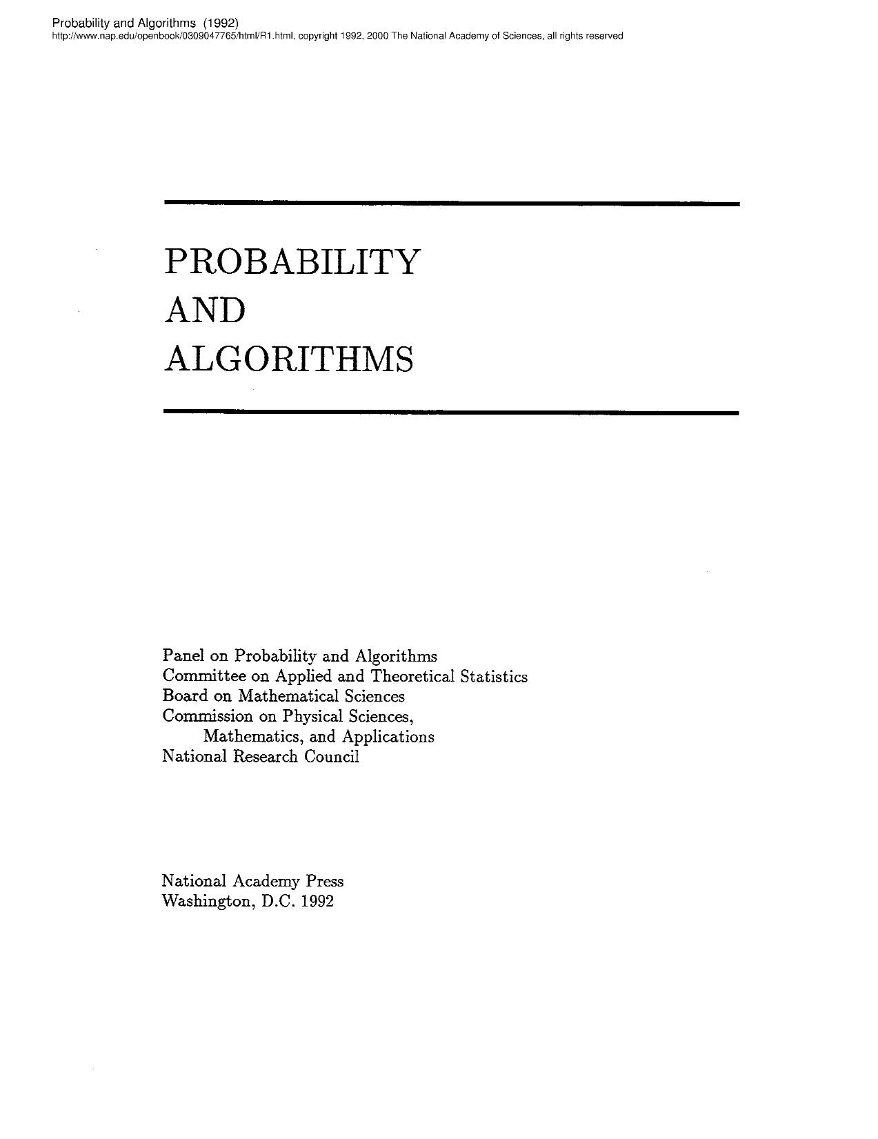Probability And Algorithms by Probability & Algorithms