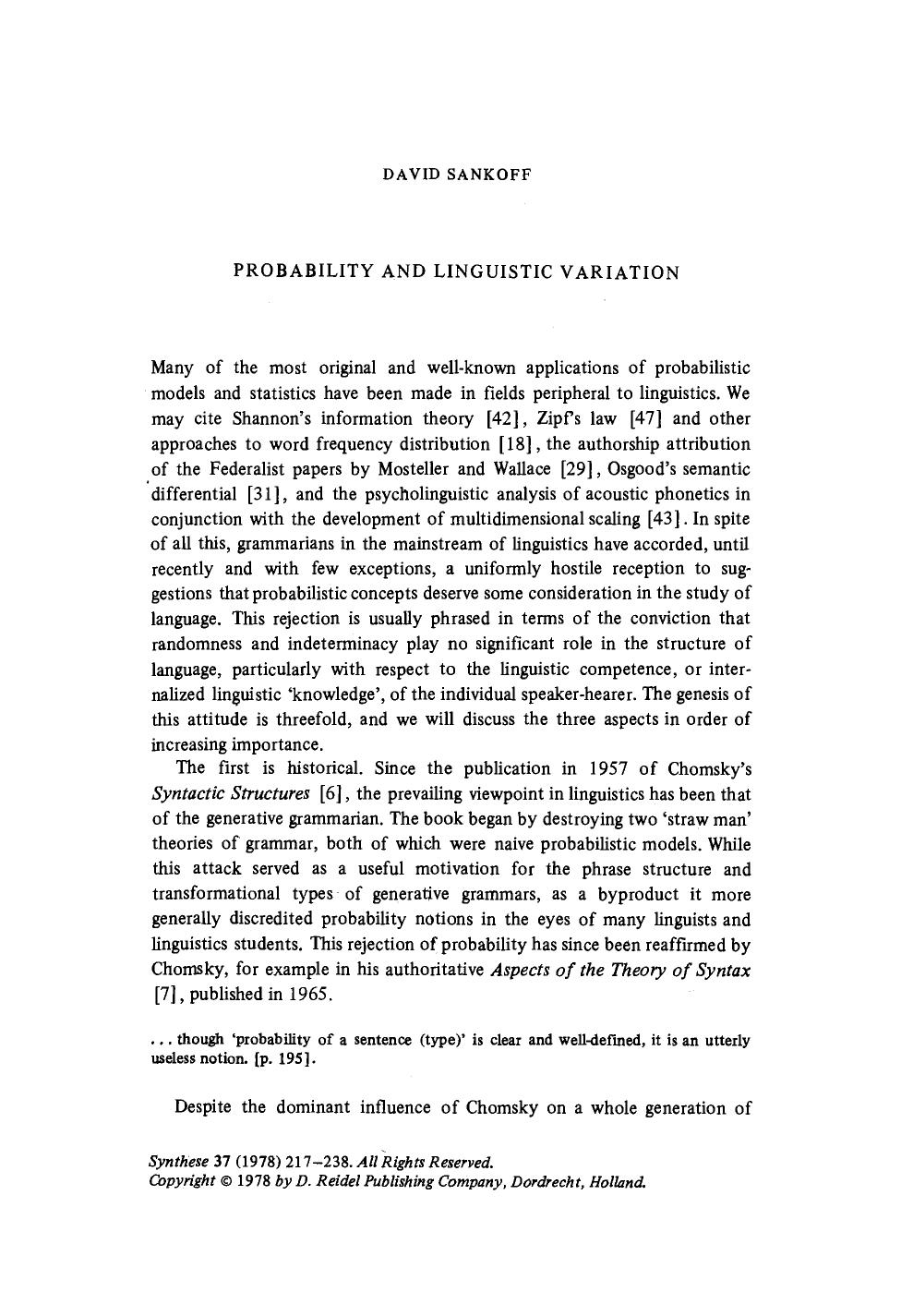 Probability and linguistic variation by Unknown