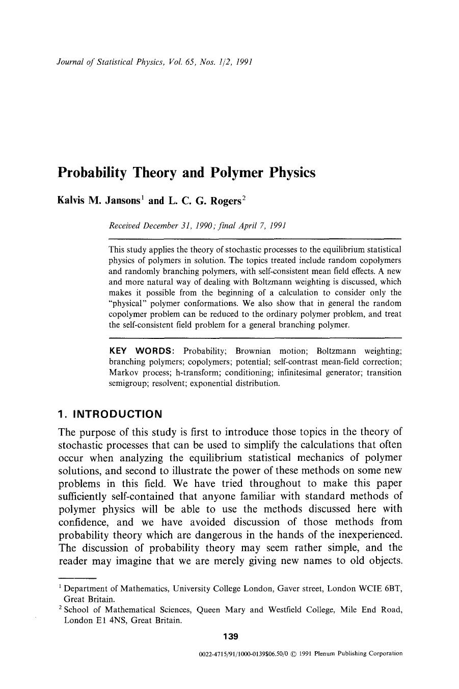 Probability theory and polymer physics by Unknown
