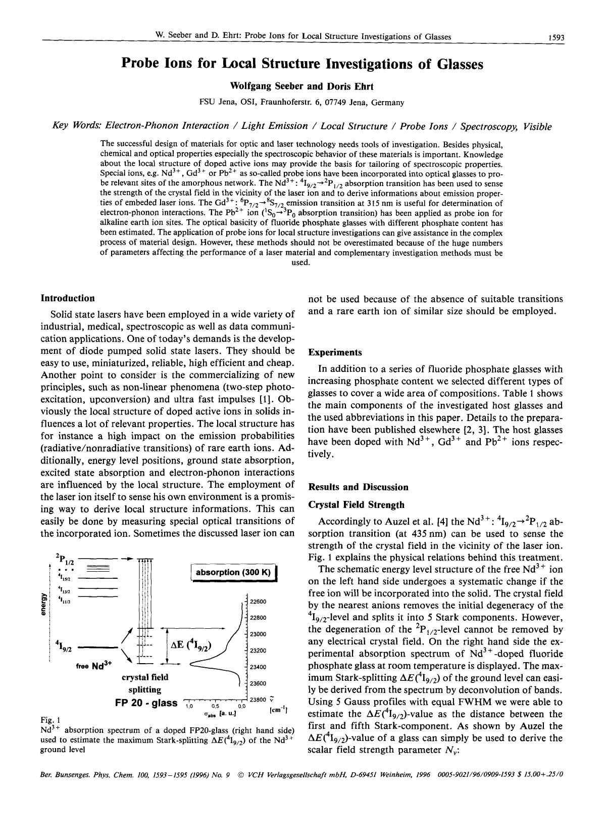 Probe ions for local structure investigations of glasses by Unknown