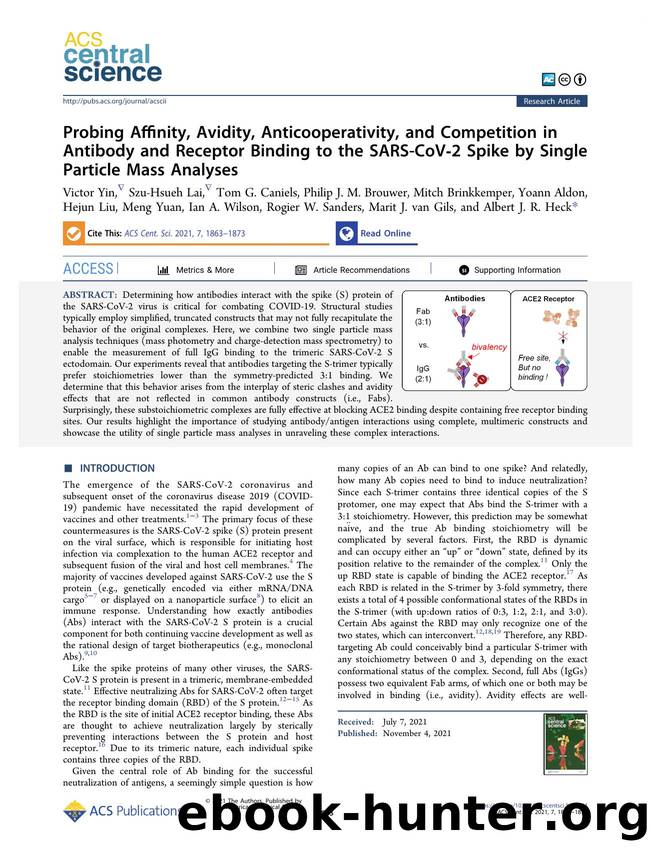 Probing Affinity, Avidity, Anticooperativity, and Competition in Antibody and Receptor Binding to the SARS-CoVâ2 Spike by Single Particle Mass Analyses by unknow