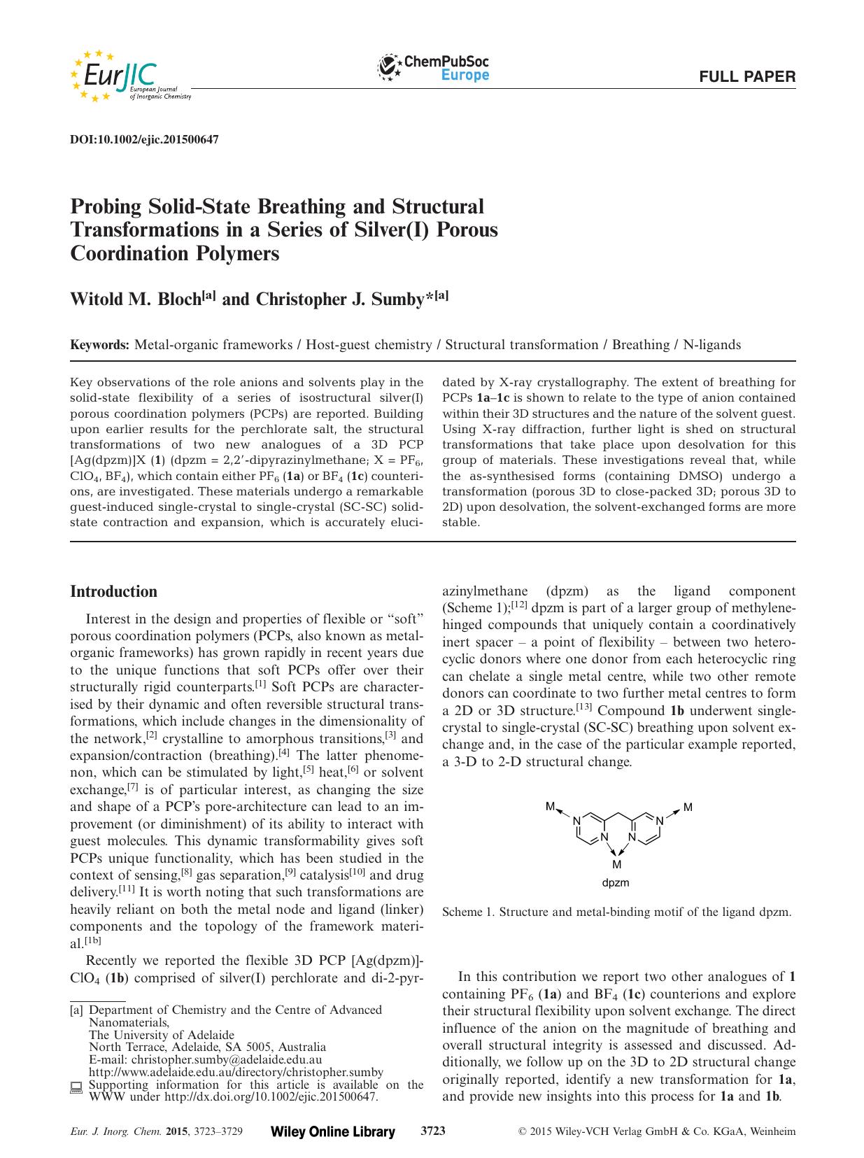 Probing SolidState Breathing and Structural Transformations in a Series of Silver(I) Porous Coordination Polymers by Unknown