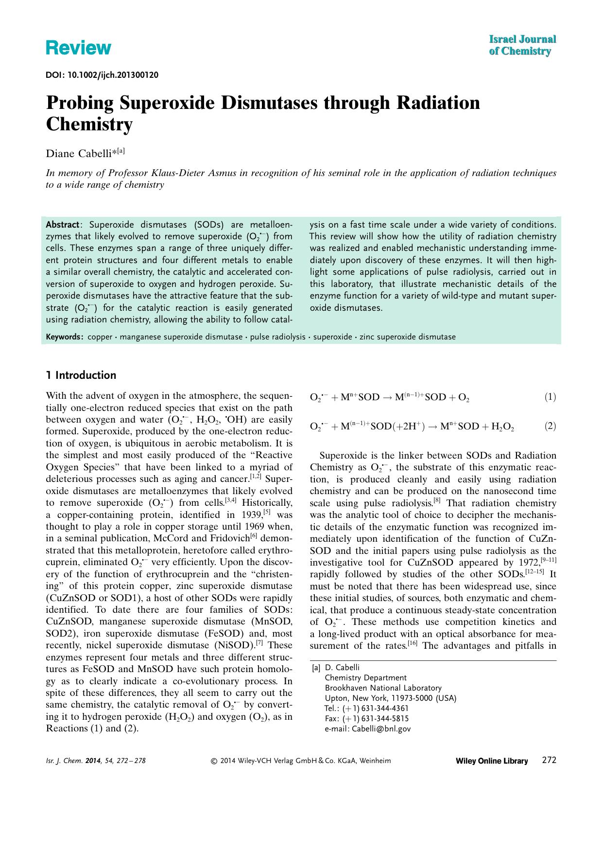 Probing Superoxide Dismutases through Radiation Chemistry by Unknown