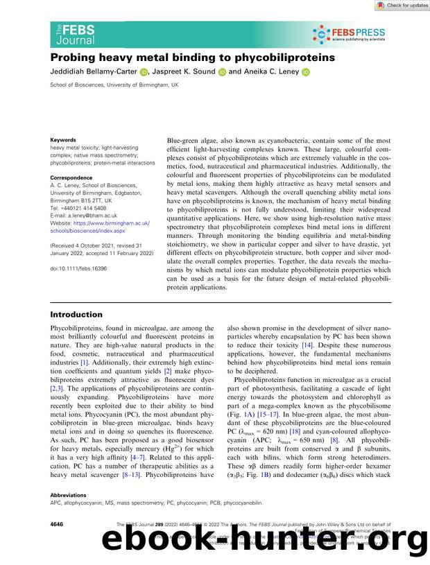 Probing heavy metal binding to phycobiliproteins by Unknown