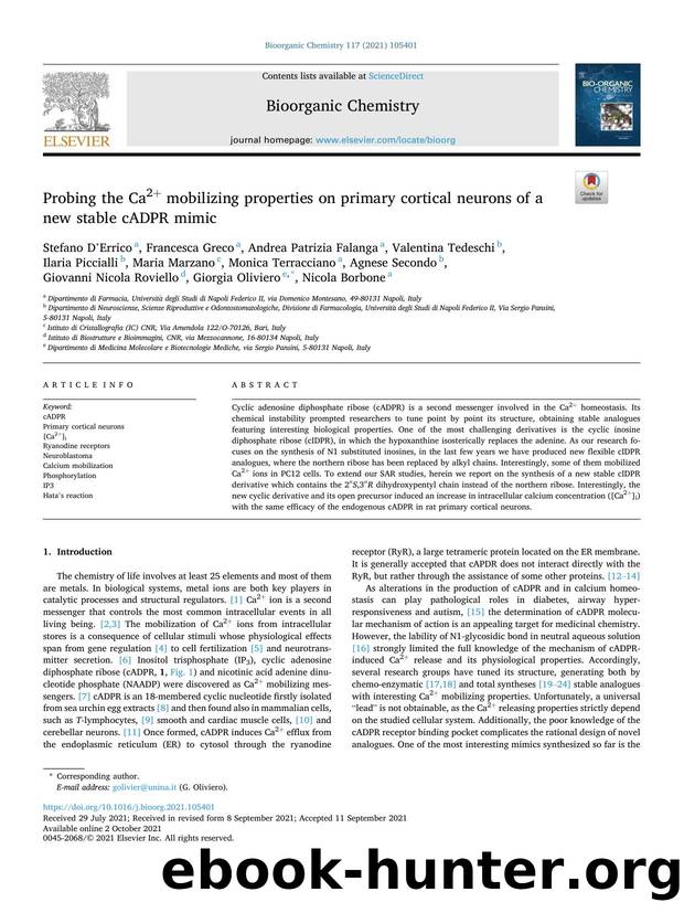 Probing the Ca2+ mobilizing properties on primary cortical neurons of a new stable cADPR mimic by unknow