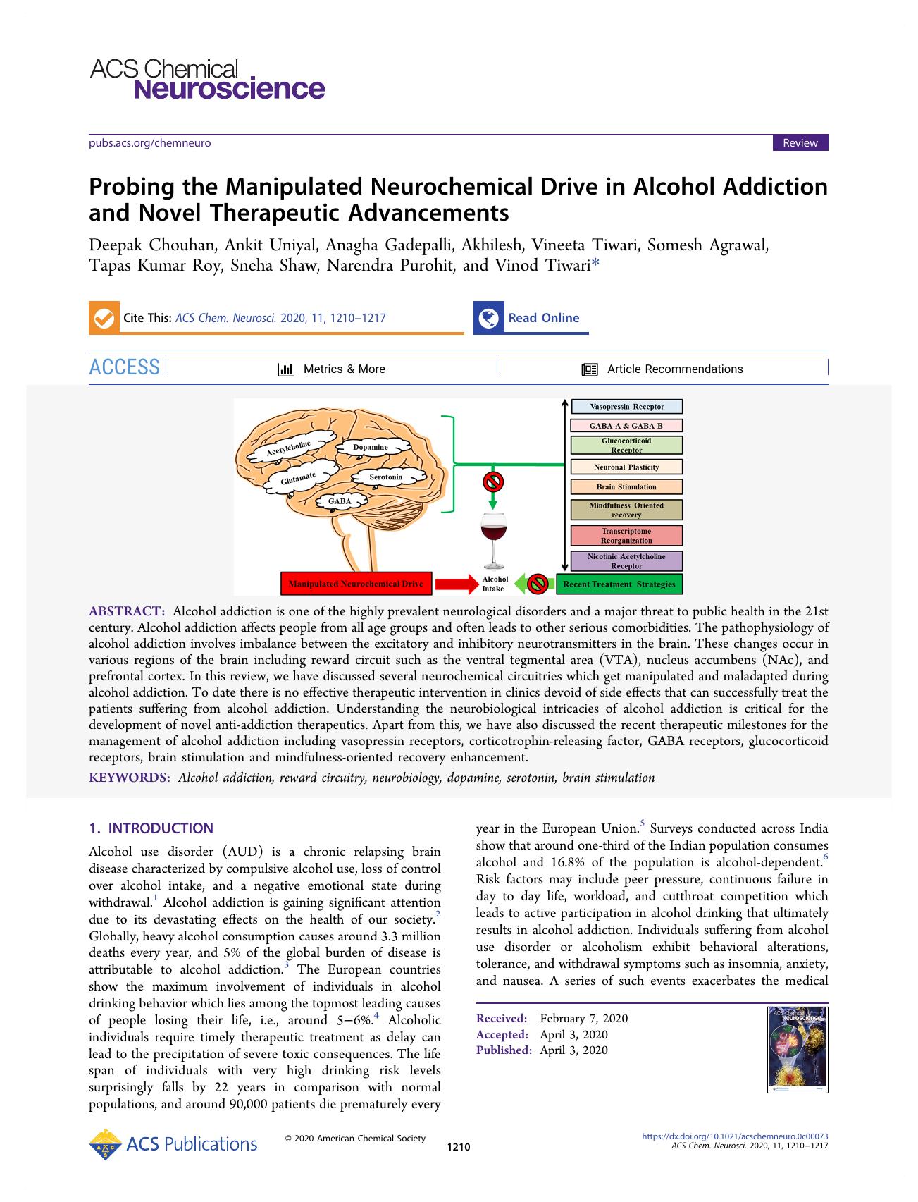 Probing the Manipulated Neurochemical Drive in Alcohol Addiction and Novel Therapeutic Advancements by unknow