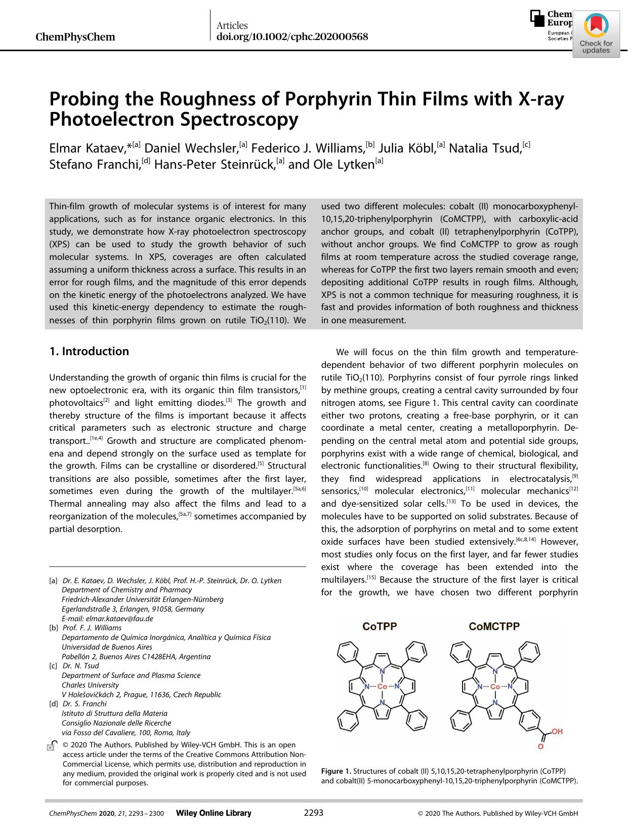 Probing the Roughness of Porphyrin Thin Films with Xâray Photoelectron Spectroscopy by Unknown