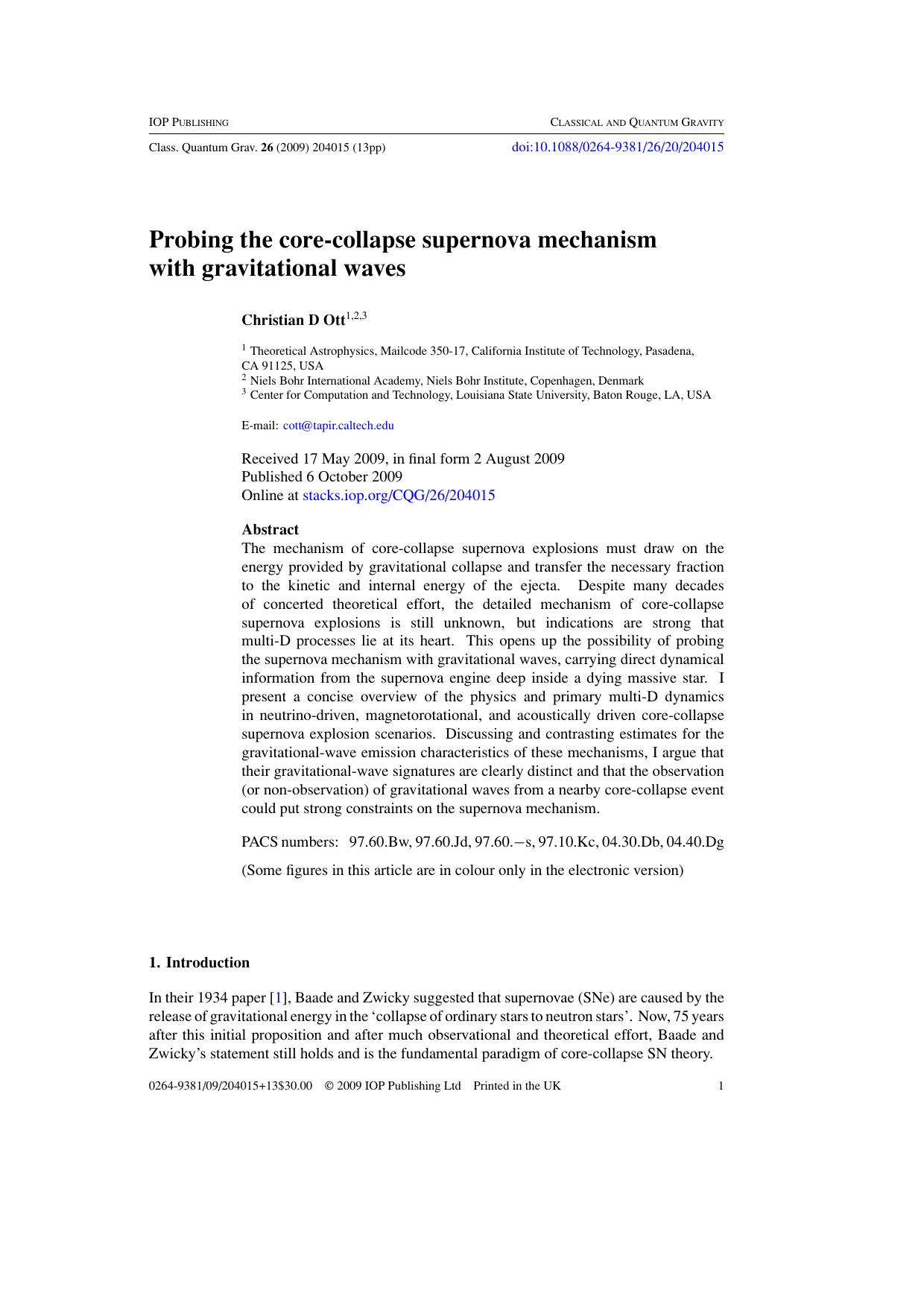 Probing the SN mechanism with gravitational waves by C D Ott