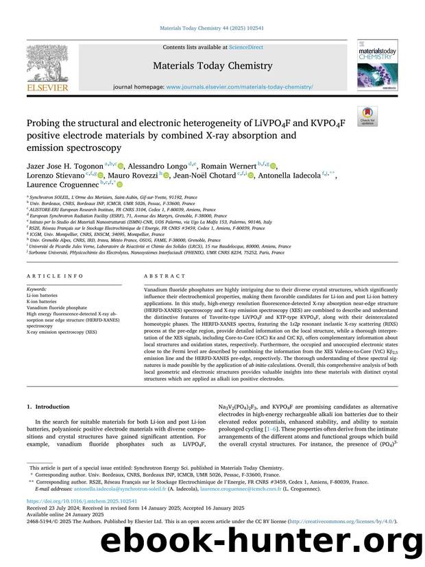 Probing the structural and electronic heterogeneity of LiVPO4F and KVPO4F positive electrode materials by combined X-ray absorption and emission spectroscopy by unknow