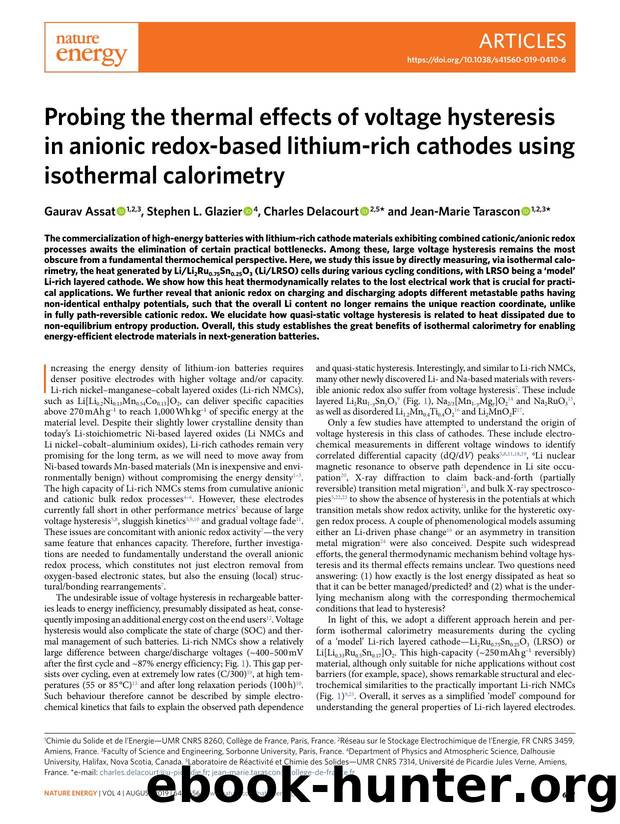 Probing the thermal effects of voltage hysteresis in anionic redox-based lithium-rich cathodes using isothermal calorimetry by Gaurav Assat & Stephen L. Glazier & Charles Delacourt & Jean-Marie Tarascon