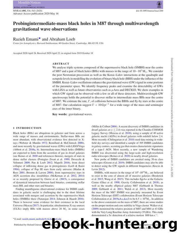 Probingintermediate-mass black holes in M87 through multiwavelength gravitational wave observations by Razieh Emami & Abraham Loeb